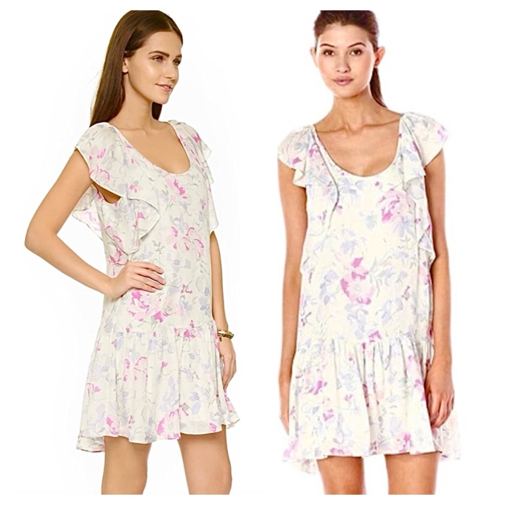 JOIE Silk Larose Romantic Floral Flutter Sleeve Dress Size M